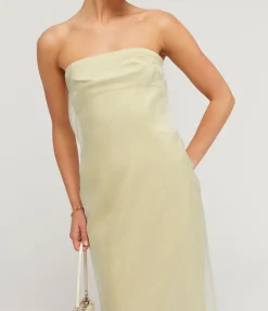 Punta Strapless Midi Dress In Pale Olive