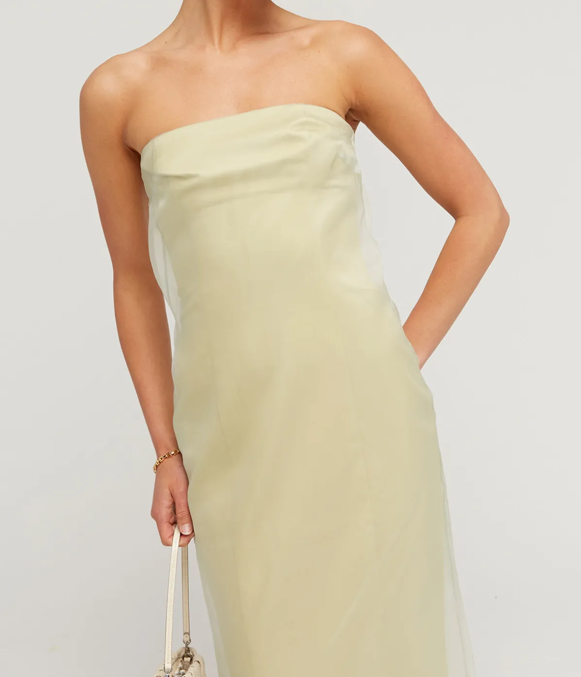 Punta Strapless Midi Dress In Pale Olive