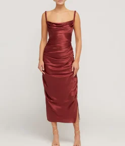 Rachel Cowl Neck Slip Dress In Burgundy
