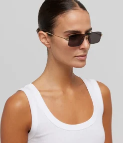 Rectangular Metal Frame Sunglasses In Gold