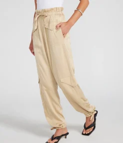 Relaxed Satin Pants In Safari