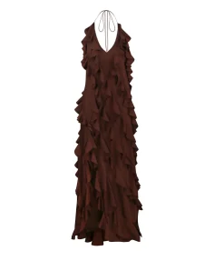Renata Ruffle Maxi Dress In Brown