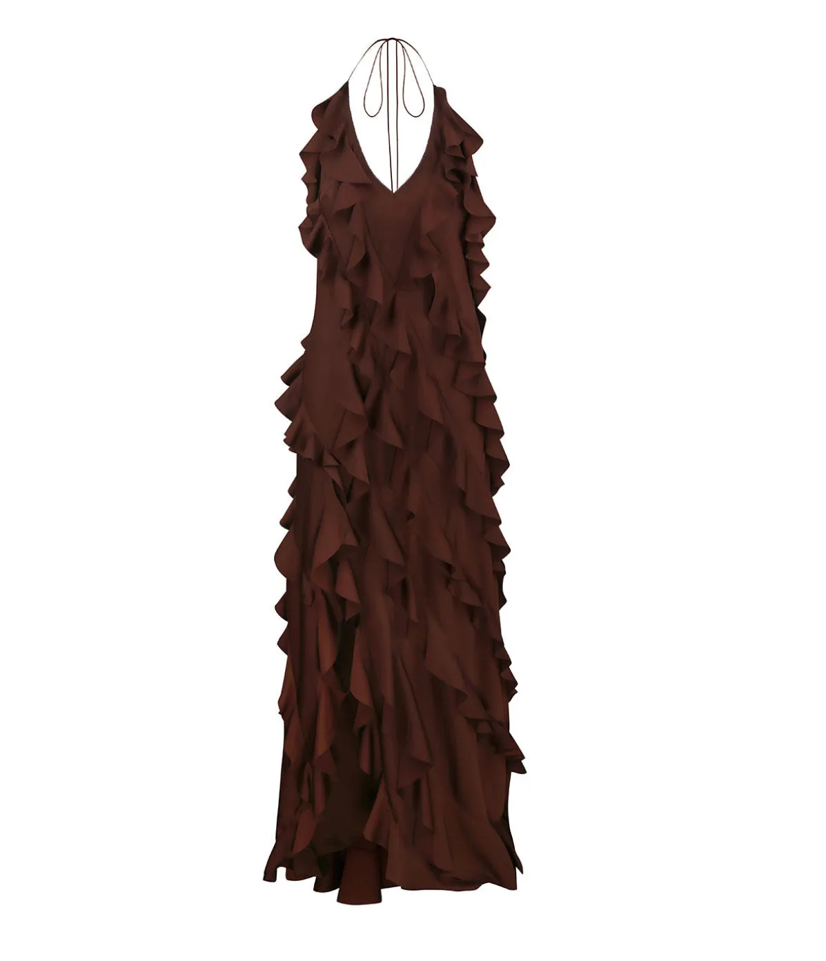 Renata Ruffle Maxi Dress In Brown
