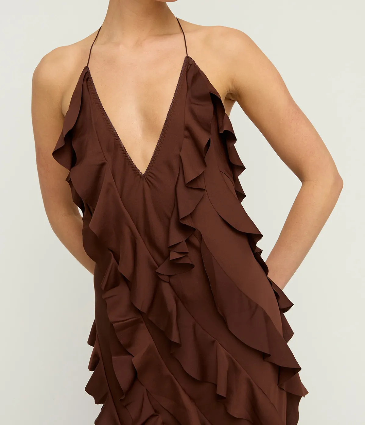 Renata Ruffle Maxi Dress In Brown