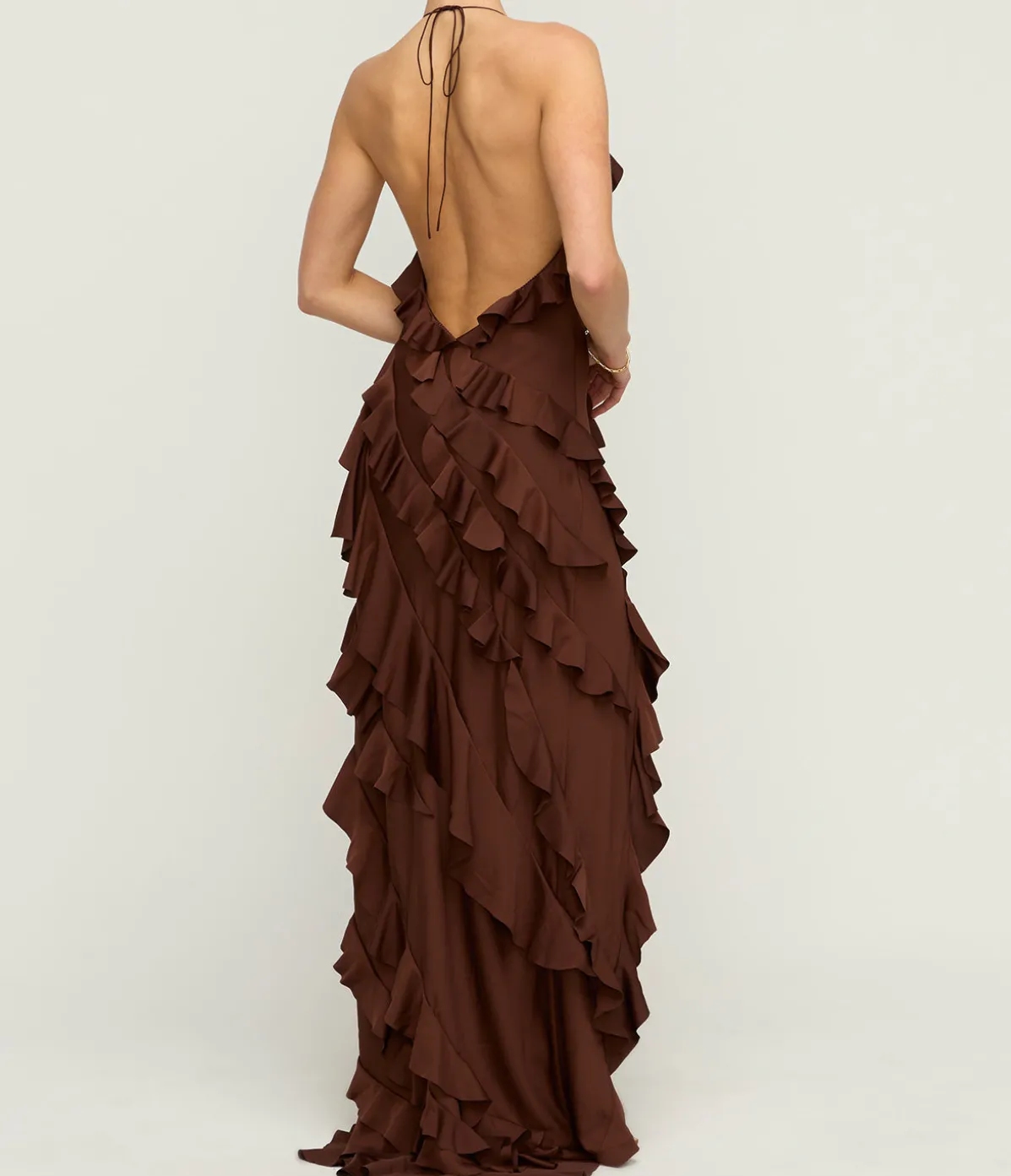 Renata Ruffle Maxi Dress In Brown