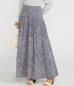 Rocco Long Sleeve Dress In Ivory Micro Stripe And Navy Mosaic