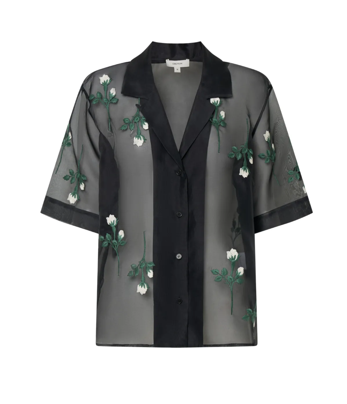 Rosebud Embroidery Camp Shirt In Black
