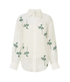 Rosebud Embroidery Shirt In Soft Cream