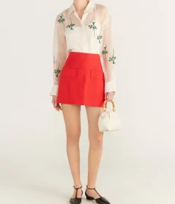 Rosebud Embroidery Shirt In Soft Cream
