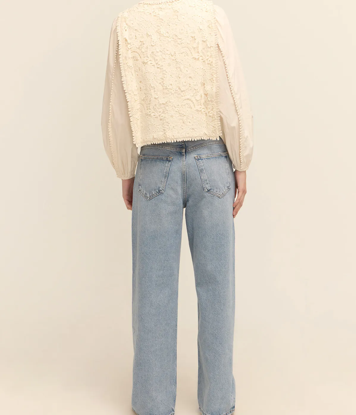 Sabine Embroidery Long Sleeve Top In Cream