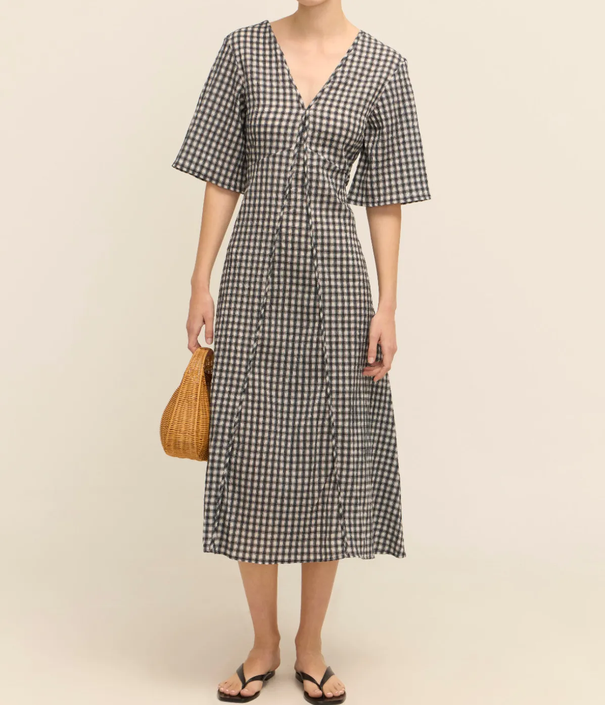Seersucker Maxi Dress In Black And White Check