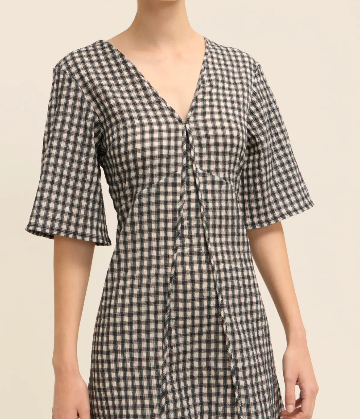 Seersucker Maxi Dress In Black And White Check