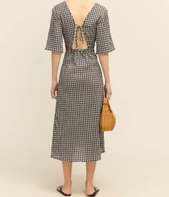 Seersucker Maxi Dress In Black And White Check