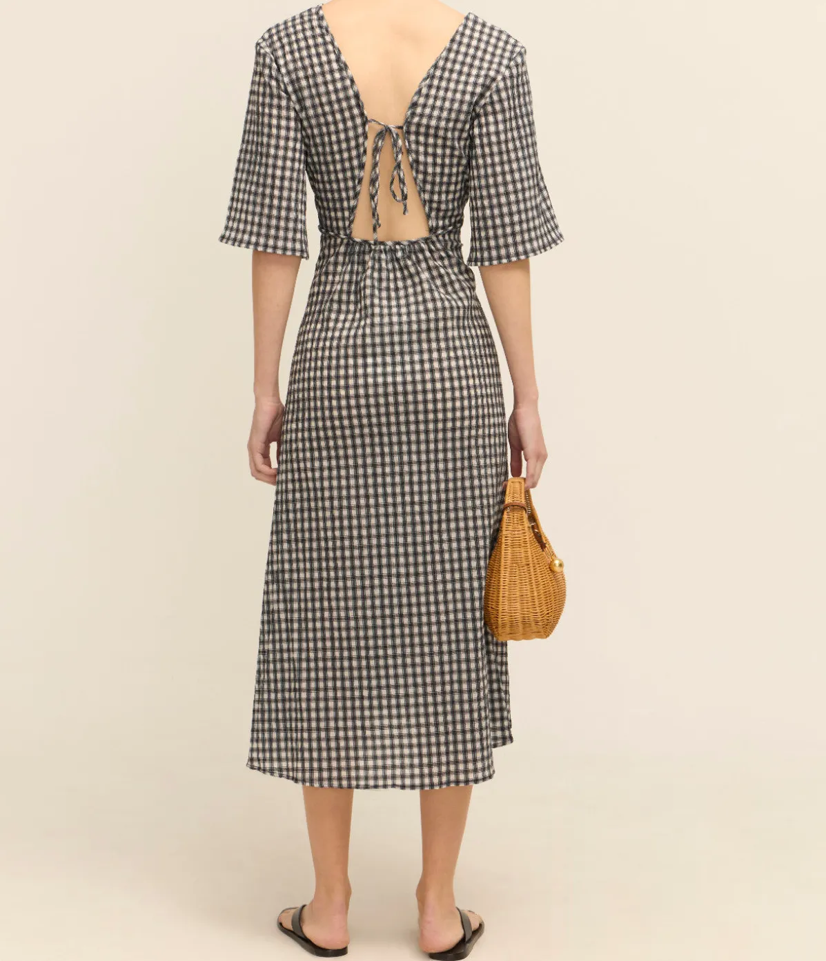 Seersucker Maxi Dress In Black And White Check