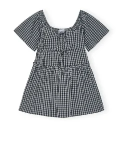Seersucker Mini Dress In Black And White Check