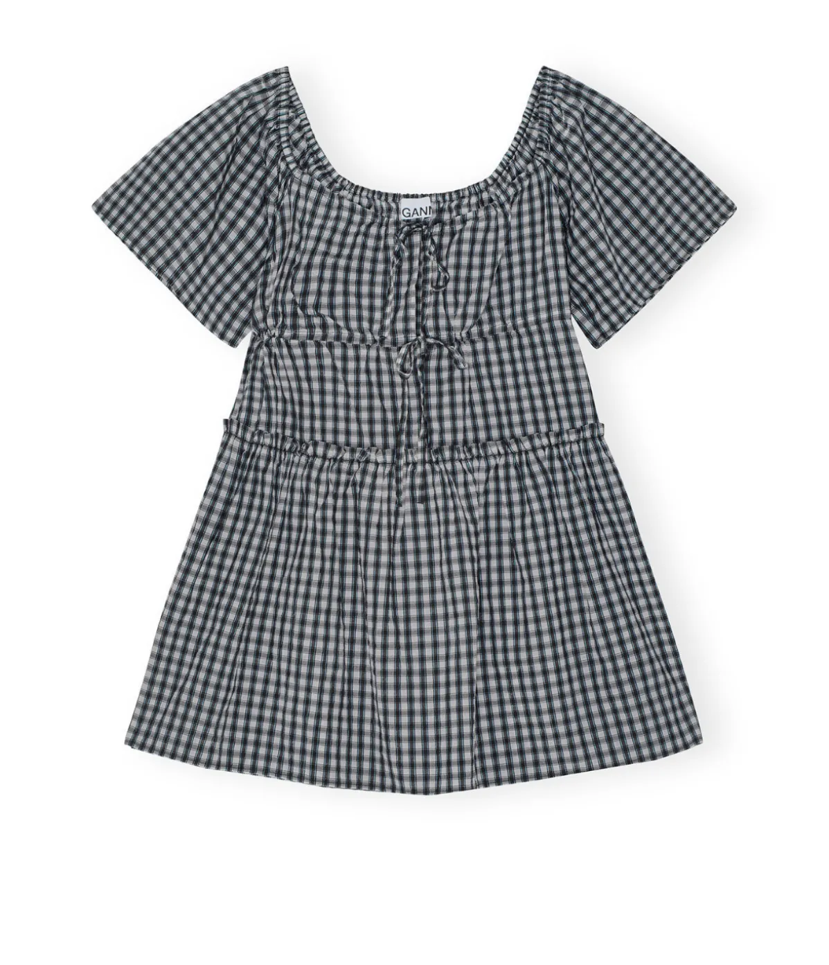 Seersucker Mini Dress In Black And White Check