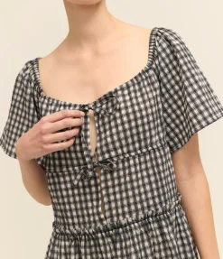 Seersucker Mini Dress In Black And White Check