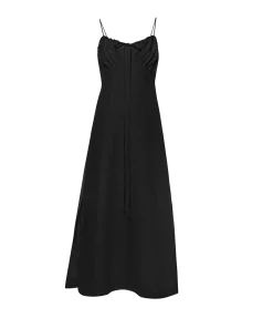 Selina Linen Slip Dress In Black