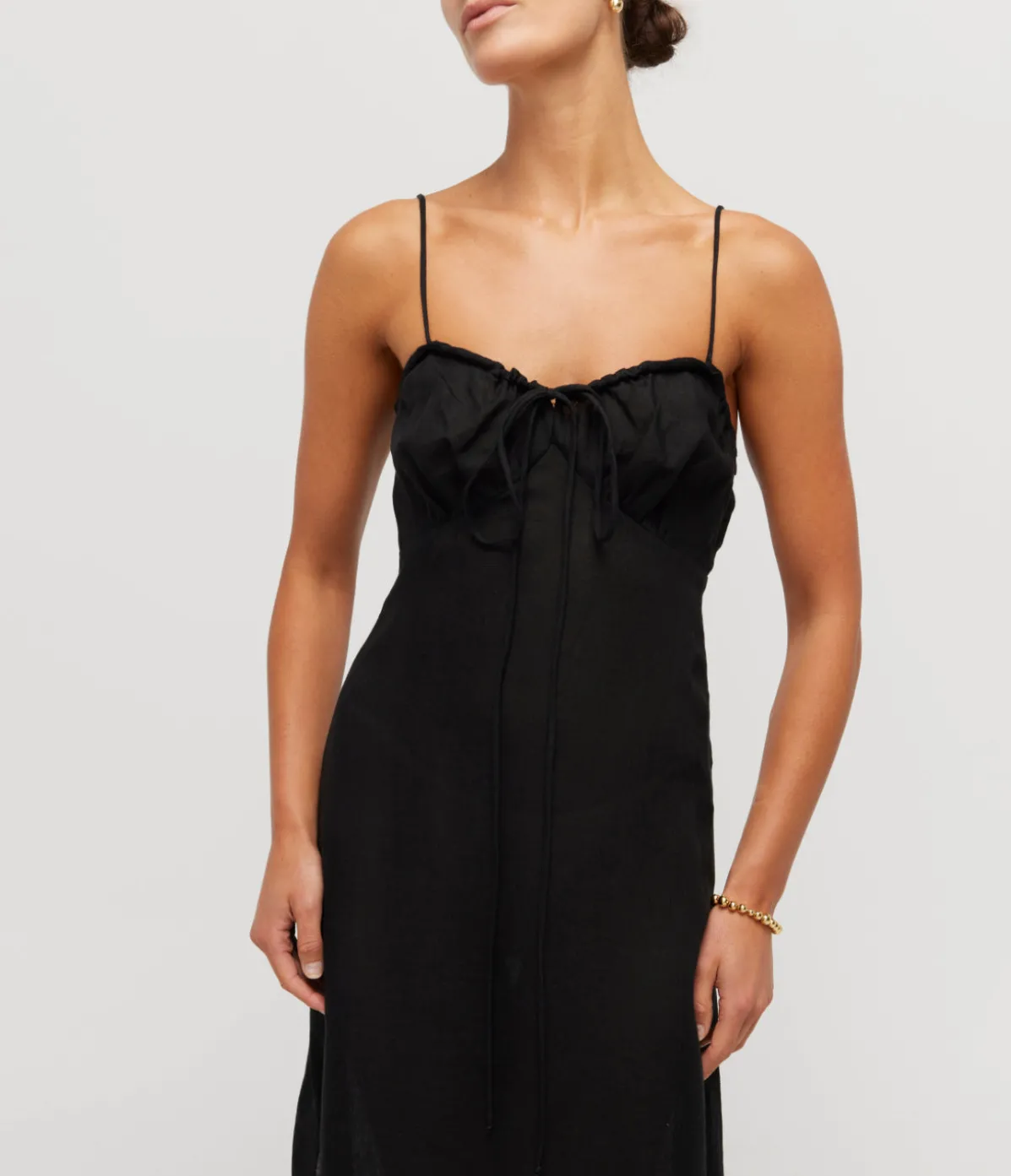 Selina Linen Slip Dress In Black