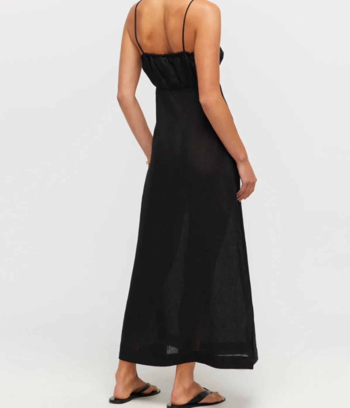 Selina Linen Slip Dress In Black