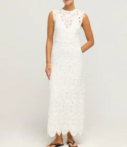 Serena Crochet Midi Dress In Snow