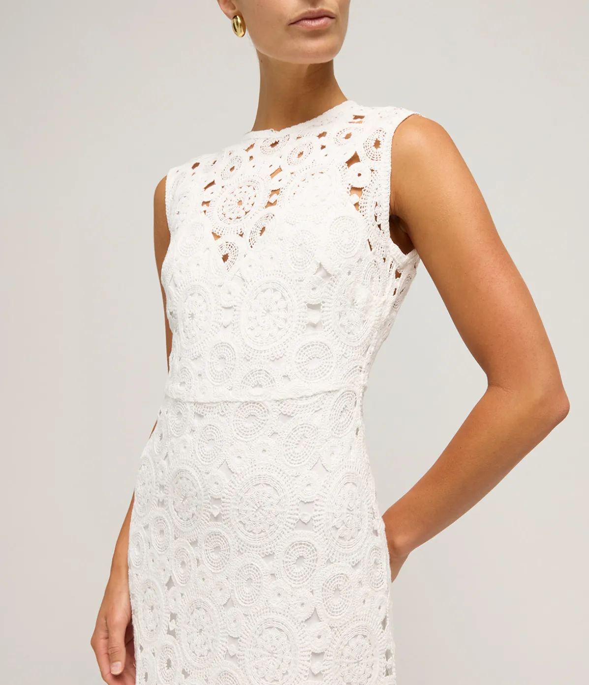 Serena Crochet Midi Dress In Snow