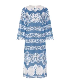 Serphina Lace Midi Dress In Denim Blue