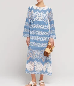 Serphina Lace Midi Dress In Denim Blue