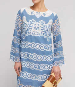 Serphina Lace Midi Dress In Denim Blue