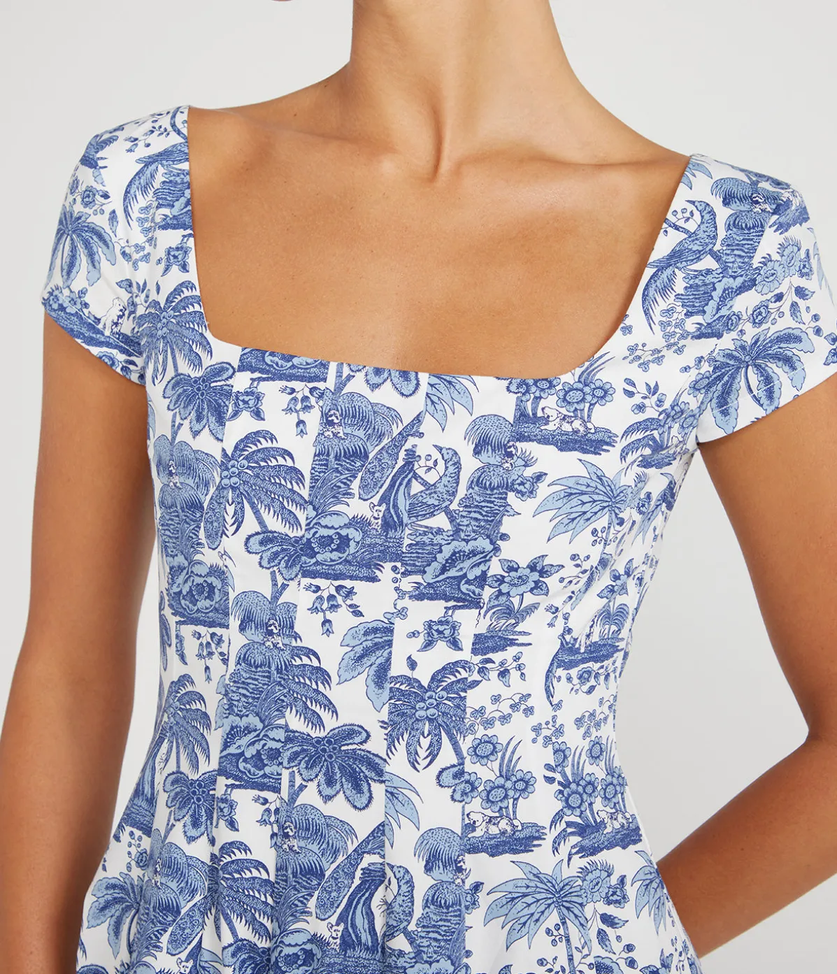 Shortsleeve Wells Dress In Blue Toile
