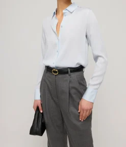 Slim Fit Silk Blouse In Powder Blue