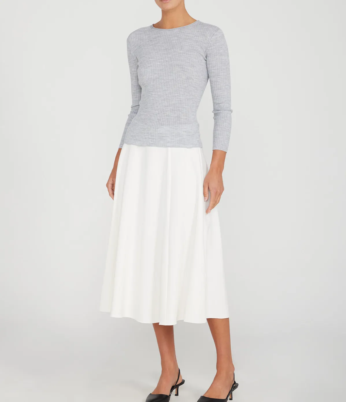 Slim Rib Long Sleeve Top In Frosted Heather Grey