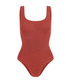 Square Neck Swimsuit In Metallic Rosewood