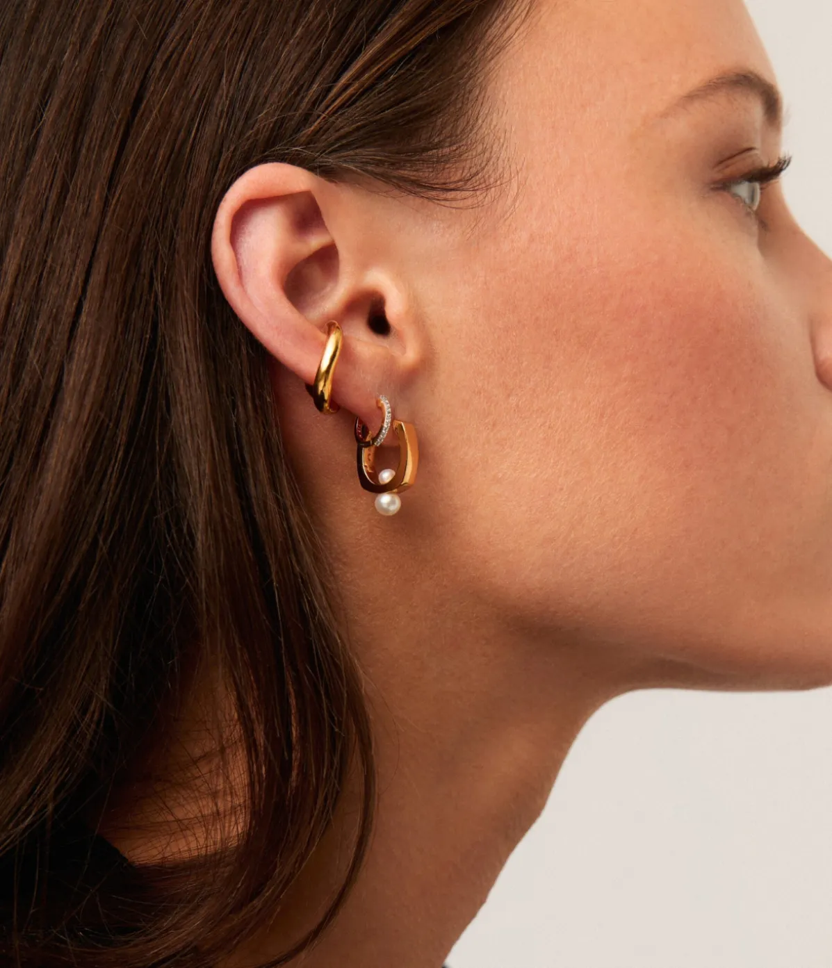 Square Pearl Statement Stud Earrings In Gold