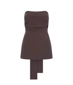Strapless Tie Back Top In Chocolate Plum