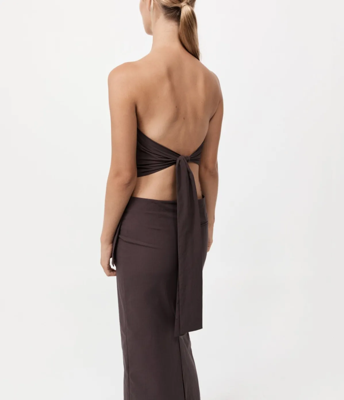 Strapless Tie Back Top In Chocolate Plum