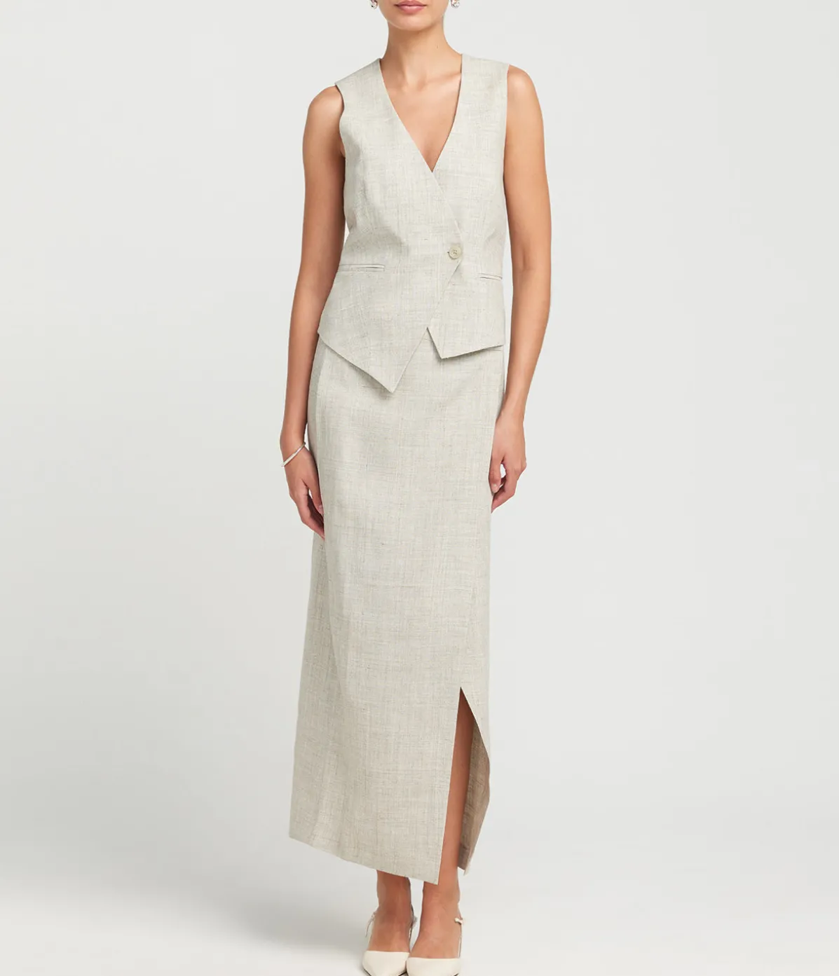 Tailored Overlap Waistcoat In Stone Melange