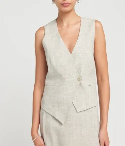 Tailored Overlap Waistcoat In Stone Melange