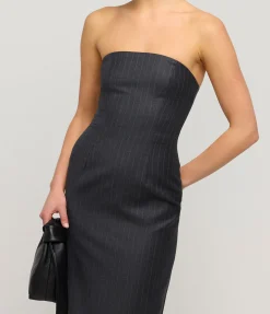 Tandi Wool Midi Dress In Grey Pinstripe