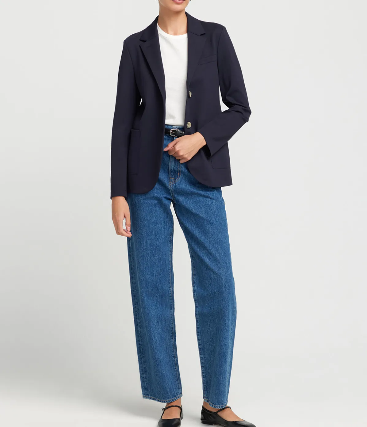 Techno Viscose Collard Blazer In Navy