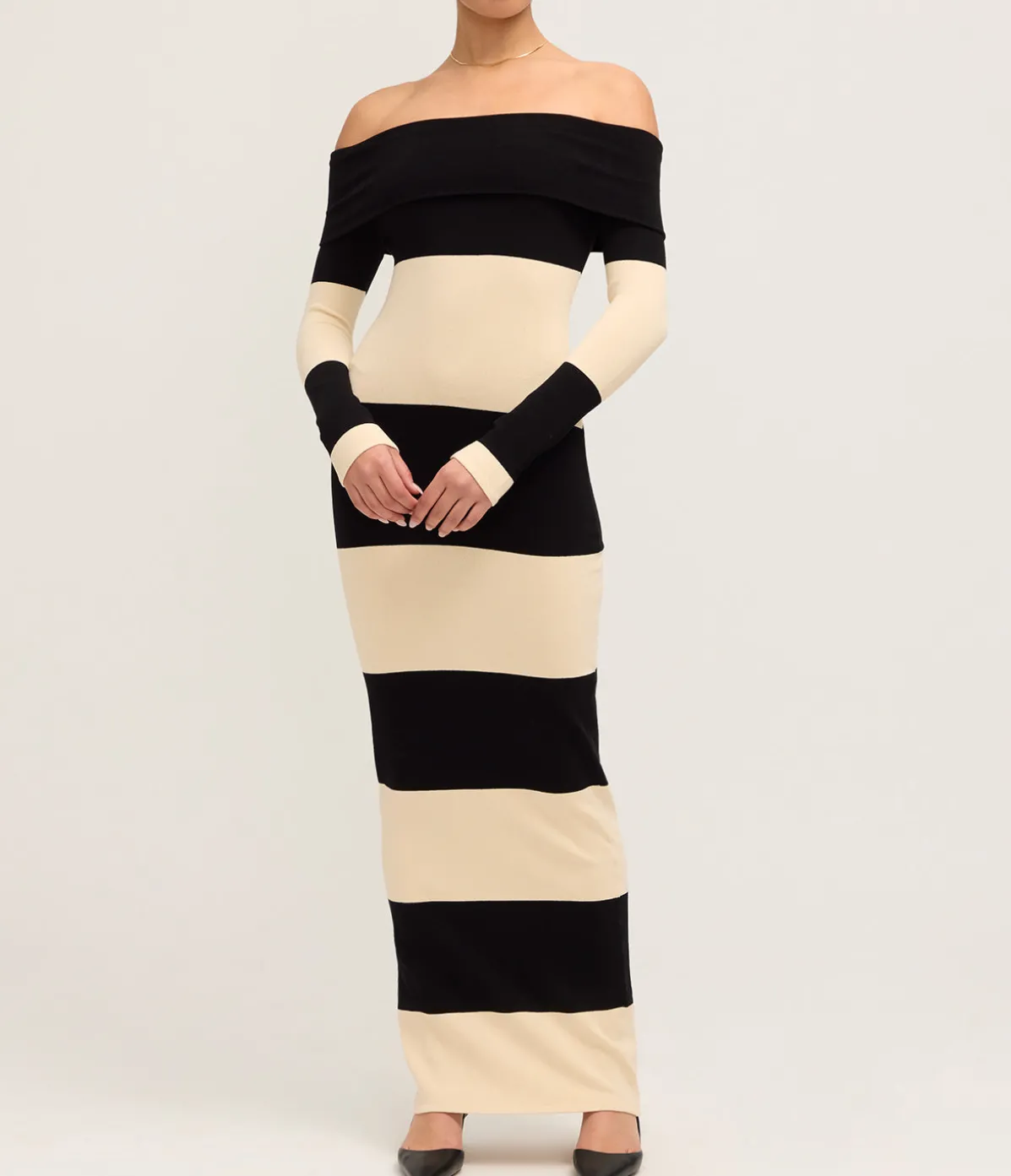 Theo Long Sleeve Dress In Cream And Black