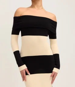 Theo Long Sleeve Dress In Cream And Black