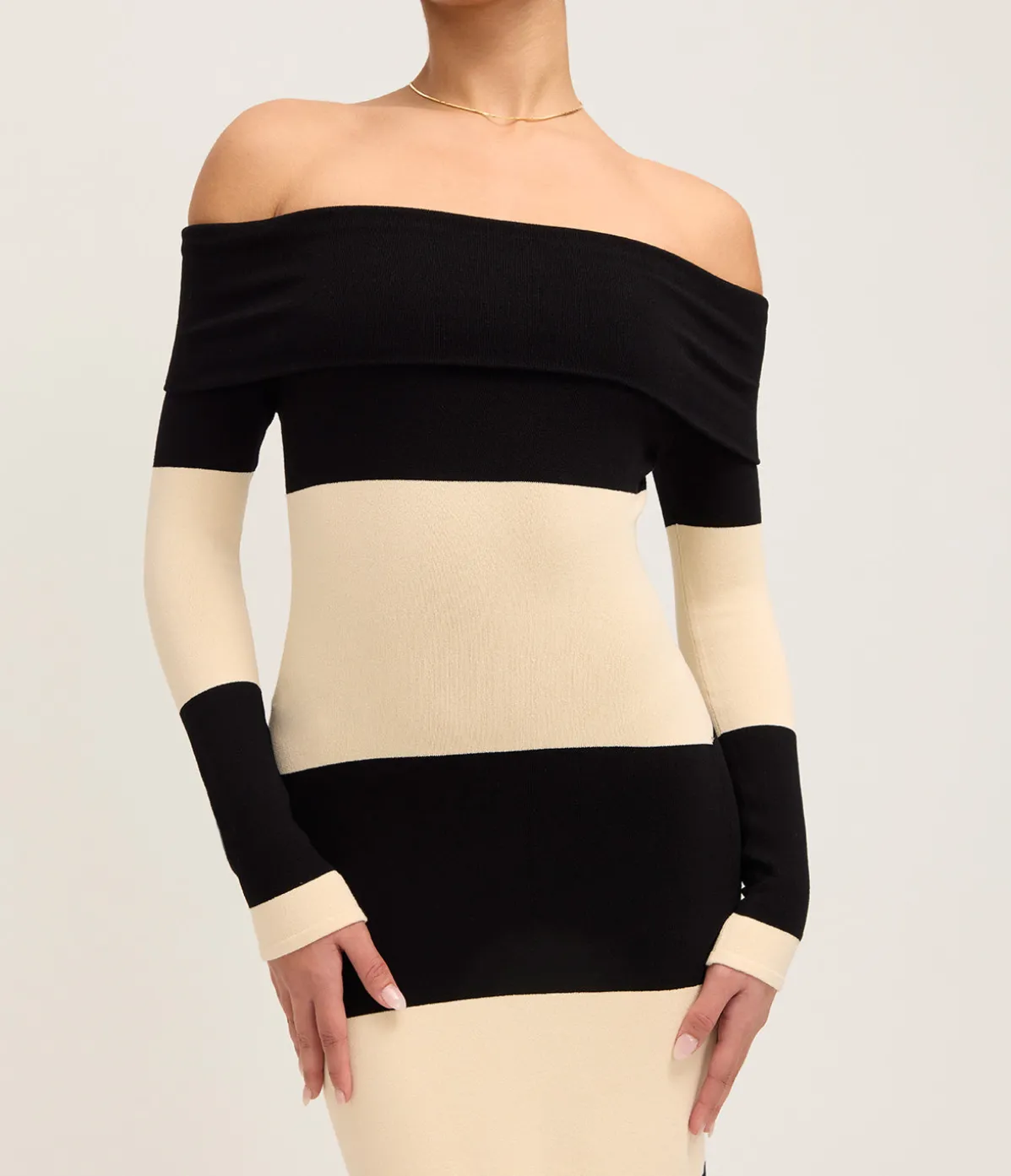Theo Long Sleeve Dress In Cream And Black