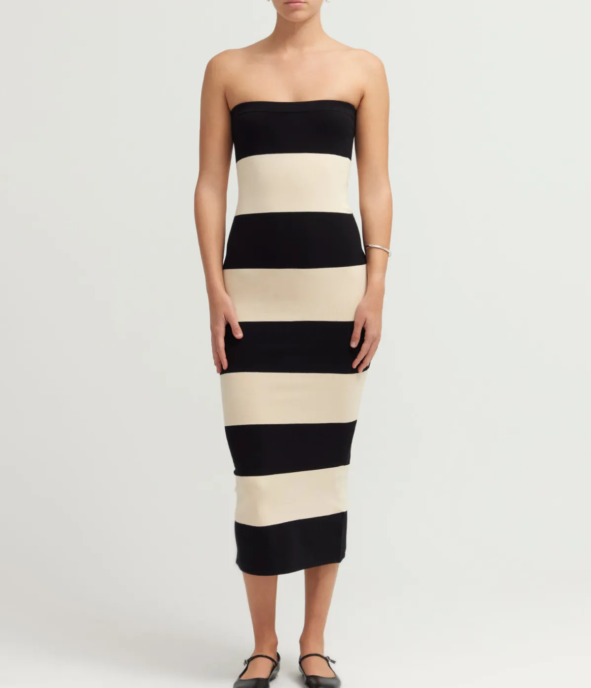 Theo Strapless Dress In Black And Bone