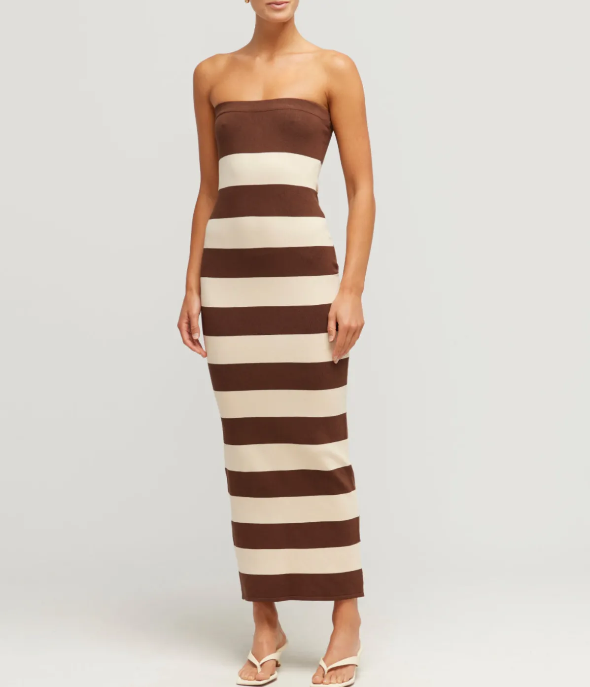 Theo Strapless Dress In Chocolate And Cream
