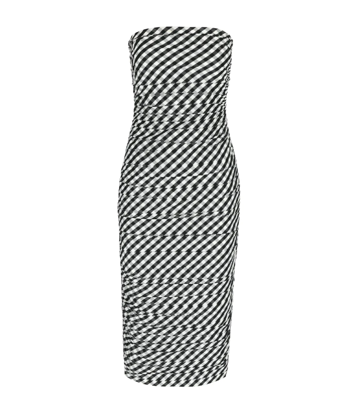 Tia Fitted Strapless Midi Dress In Black Gingham