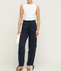 Twill Satin Tie Pants In Sky Captain