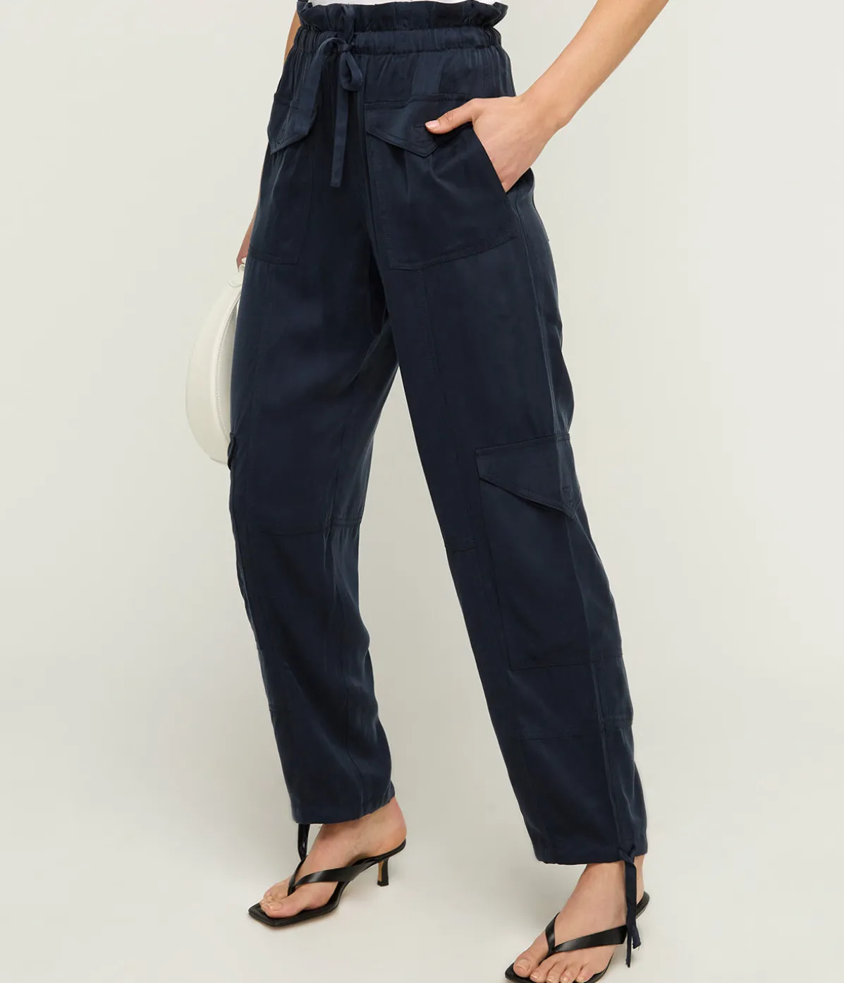 Twill Satin Tie Pants In Sky Captain