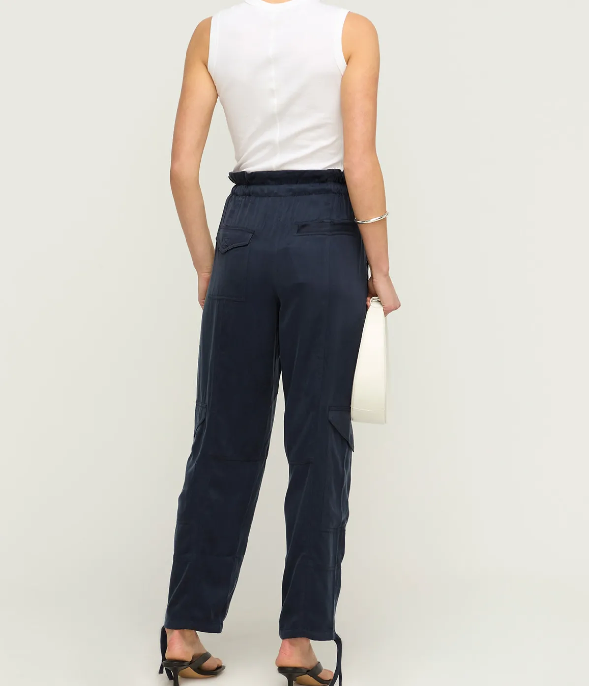 Twill Satin Tie Pants In Sky Captain