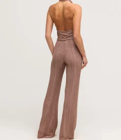 Twist Front Knit Top In Metallic Toffee